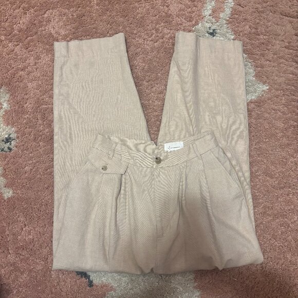 Anthropologie Pants - Anthropologie Pinktuck Linen Pants Womens Size 2 Sand High Rise Wide Leg V Waist